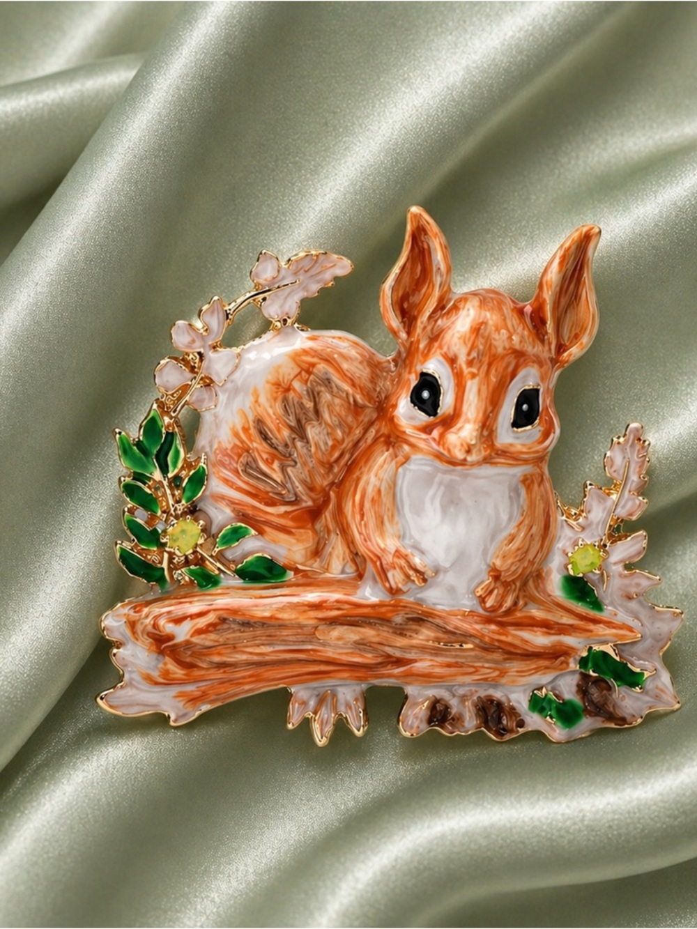 Adorable Squirrel Woodland Gold Brooch